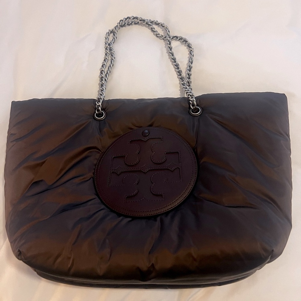 Tory Burch Ella chain soft tote bag in brown